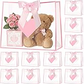 Gilprop 12 Pcs Valentine's Day Heart Clear Gift Bags with Handles Heart Transparent Gift Bags with Ribbons Bulk 12 x 10 x 5 Inches Large Plastic Goodie Reusable Bag for Valentine Galentine Party(Pink)