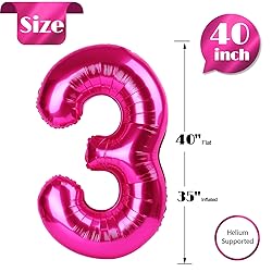 Hot Pink Number 3 Balloon 40 Inch, 3 Balloon