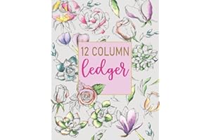 12 Column Ledger: Simple Accounting Ledger Book, 12 Column, Large size 8.5x11 inches, 120 pages : Bookkeeping Form for small business owners, ... Painting Flower Botanical on Grey Cover