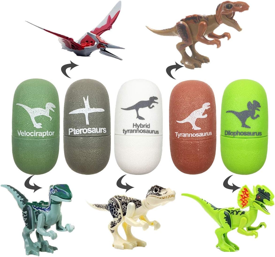 Jofan 5 Pack Dinosaur Building Blocks Easter Eggs Dinosaur Toys Inside for Kids Boys Girls Toddlers Easter Basket Stuffers Fillers Gifts