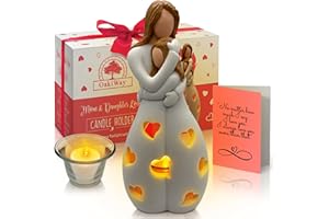 OAKIWAY Gifts for Mom from Daughter – Mothers Day Candleholder Statue with Flickering LED Light | Birthday Gift for Mom | Unique Present with Greeting Card | Seasonal Home Décor (Light Brown)