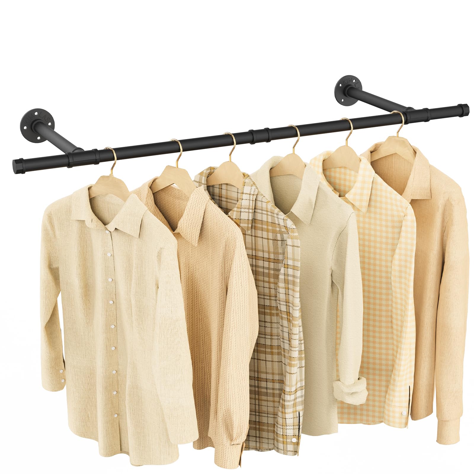 Yawinhe Wall Mounted Clothes Rail, 112cm Multi Purpose Hanger Rod, Industrial, Space-Saving, Removable Rack for Bedroom Storage, Easy Assembly, Black, 1 Pack