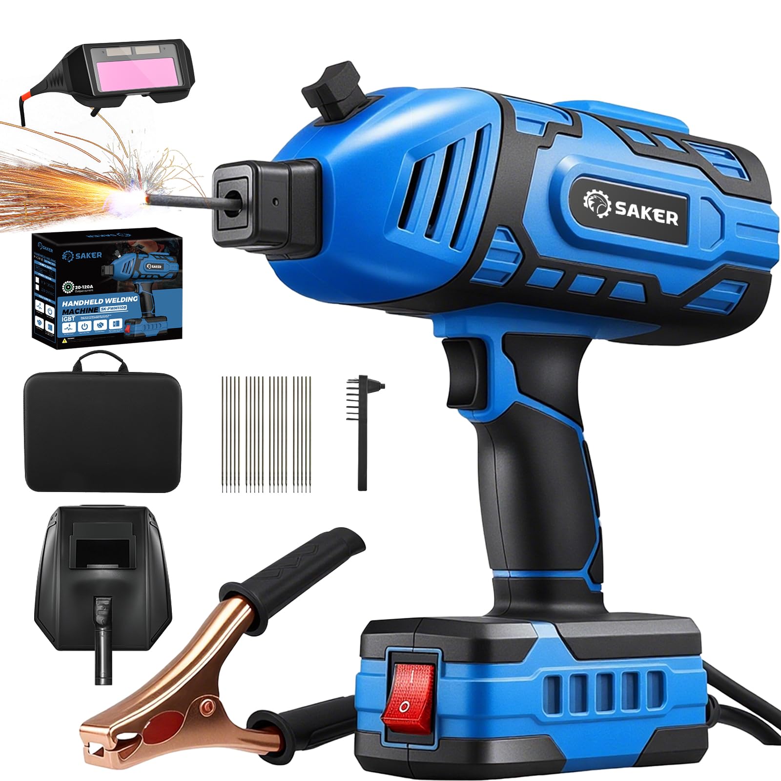 Photo 1 of Saker Portable Welding Machine, Welding Machine 110V with IGBT Inverter 5 Variable Current Adjustment, Portable Electric Welding Machine,Fits for 3/32" Wire Rods (Blue)