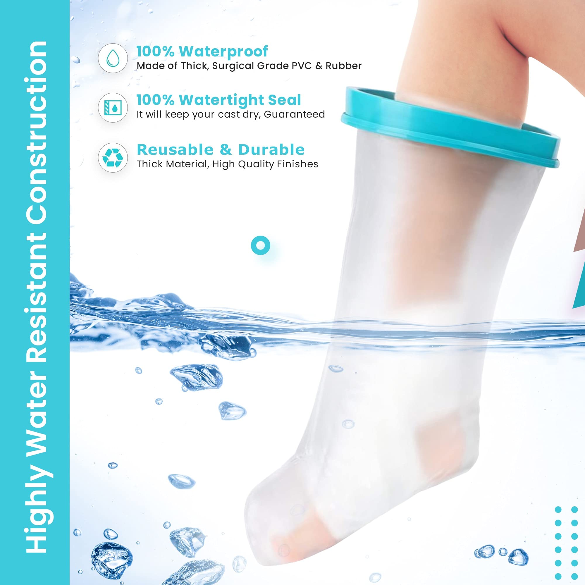 100% Waterproof Adult Cast Covers for Shower Leg, Resuable 28