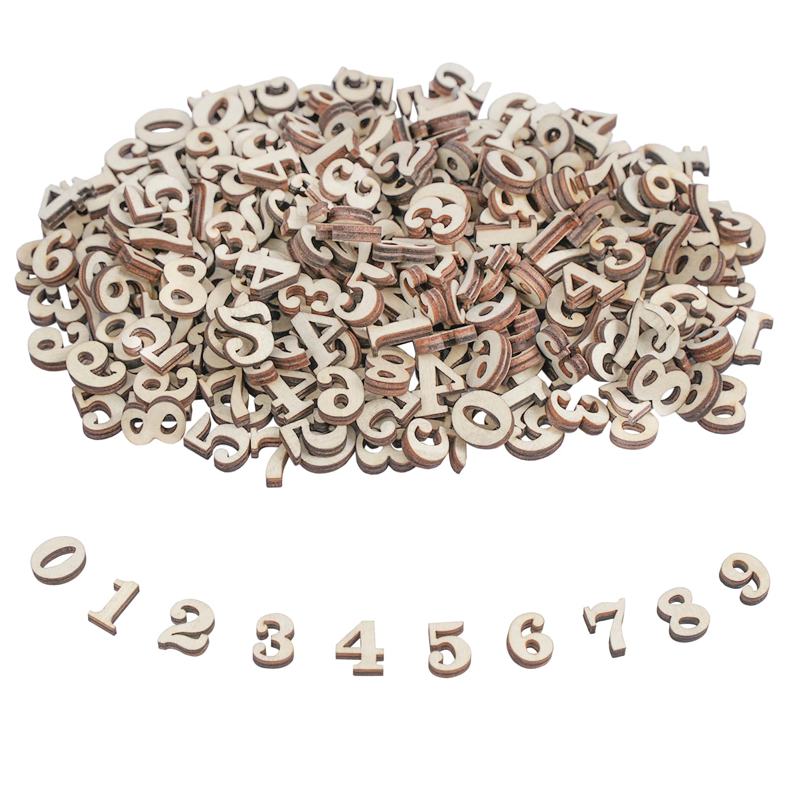 DLUSZERT 400Pcs Mini Wooden Numbers 0 to 9 for Crafts, 15MM Mixed Small Wooden Number, Natural Wood Numbers Embellishments for Arts DIY Decoration Displays Wedding Display Decor Home Decor
