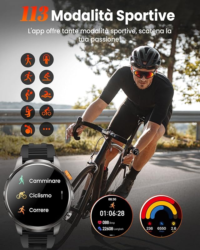 Smartwatch Uomo Militare con 1000mAh/Torcia LED, Nero — foto 5 di 8
