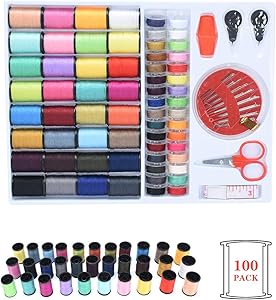 Sewing Kit 64 Thread Spools, DTOWER 100 Premium Sewing Supplies, Mini Travel & Home Sewing Accessories Kit for Travelers, Adults, Kids, Beginners, Emergency, DIY and Home