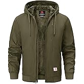Rdruko Men's Work Jackets Flannel Lined Insulated Cotton Workwear Hooded Winter Coats