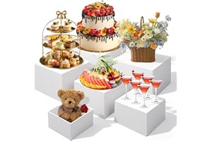 Wdpqyy 6 Pcs Buffet Risers and Stands, Food Risers for Buffet Table, Display Stand Shelf for Party, Catering, Jewelry & Collectibles, White Acrylic Nesting Boxes for Food Display (3" 4" 5" 6" 7" 8")