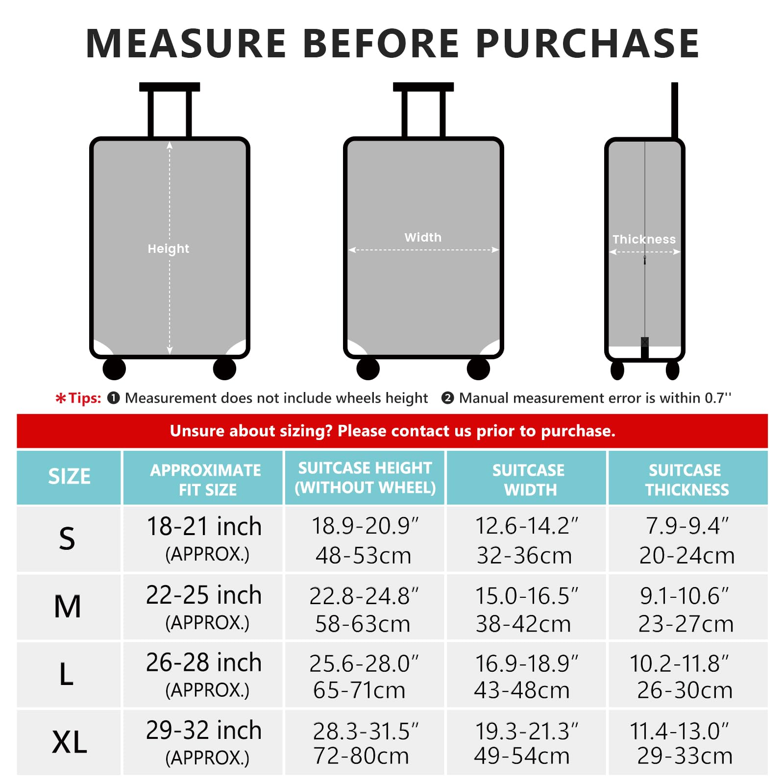TRAVELKIN more than travel Luggage Cover Washable Suitcase Cover Protector Anti-scratch Suitcase cover Fits 18-32 Inch Luggage (S)