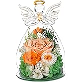 Enbelcto Gifts for Mom Women Preserved Flowers Gifts for Her, Forever Flower in Glass Angel Figurines Fresh Flowers for Delivery Mothers Day Anniversary Rose for Grandma Girlfriend Wife