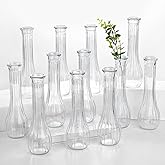 Glass Bud Vases for Centerpiece,12 Pcs Small Clear Ribbed Flower Vases for Weddings, Parties, Home Decor (8.5" Tall, Bulk Set) - Minimalist Table Vase for Roses, Pampas Grass, DIY Arrangements