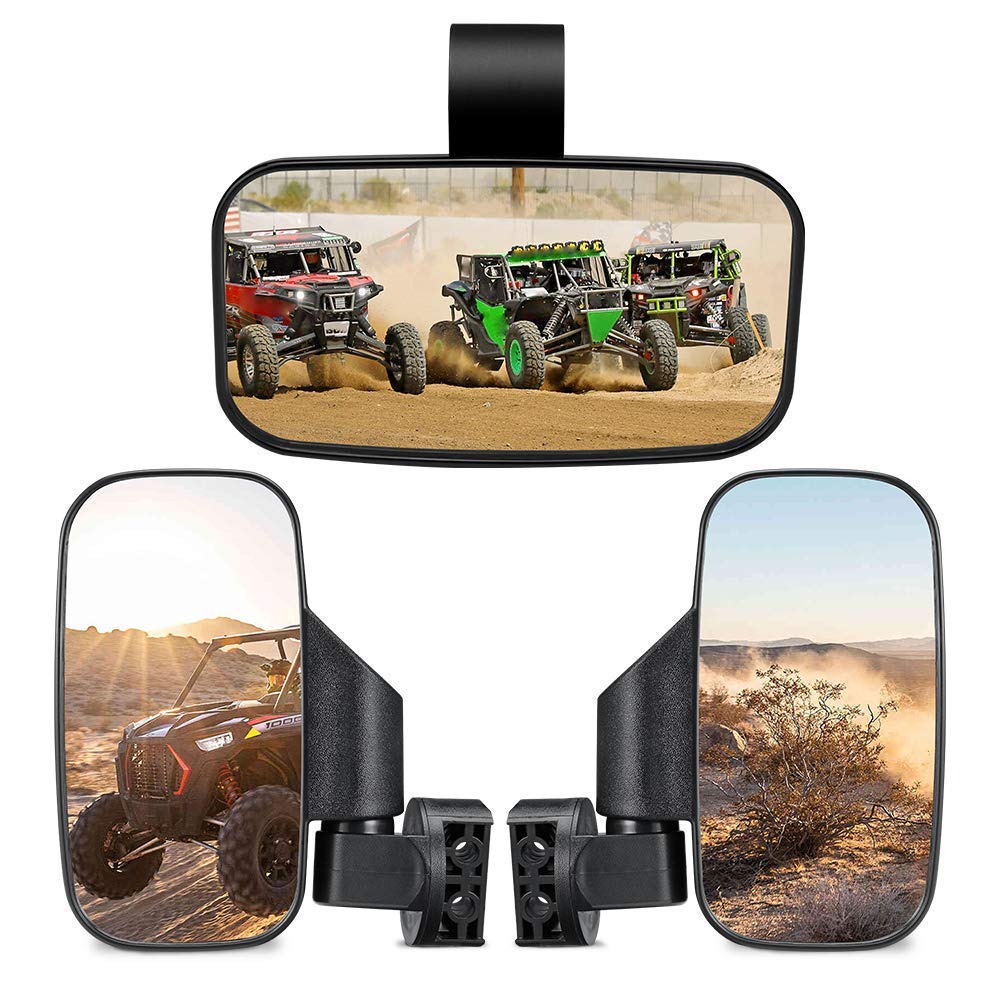UTV Mirror Set, ISSYAUTO Clear Convex Mirror with ShatterProof Tempered Glass and 1.5"-2" Mount and Rear View Side Mirrors with 1.75-2 Inch Mount Compatible with Polaris RZR or 1.75"-2" Roll Bar