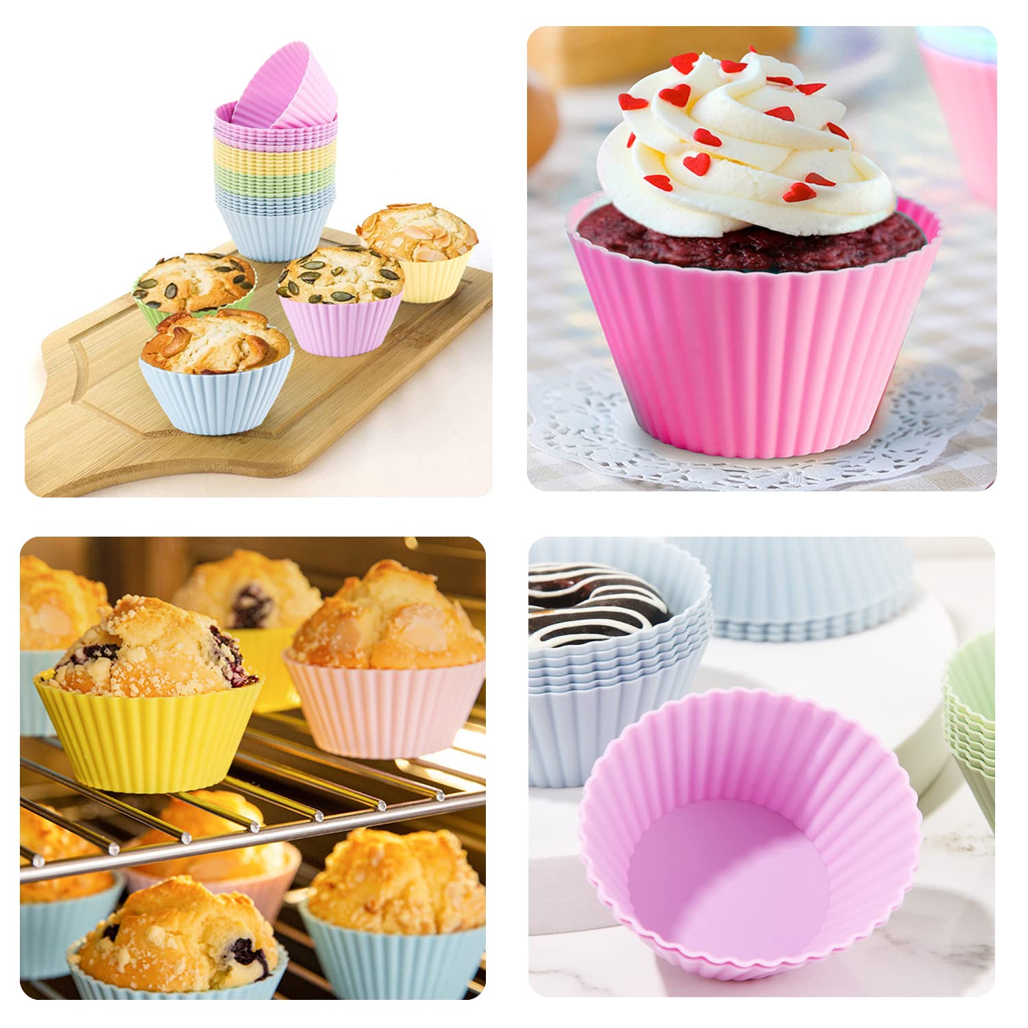 24 Pack Silicone Baking Cups Set, Reusable Nonstick Kitchen Muffin Cupcake Liners NonToxic BPA Free for Pudding Tart Bread Mousse Jelly for Holiday Party Thanksgiving Christmas(2.75