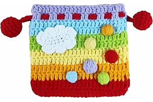 BRTOO Small Crochet Purse 100% Handmade Knitted Storage Bag Cute Funny Kawaii Coin Change Purse Pouch Mini Cartoon Shark Funny Plush Drawstring Headphone Wallet for Women Girls Gift(Rainbow)