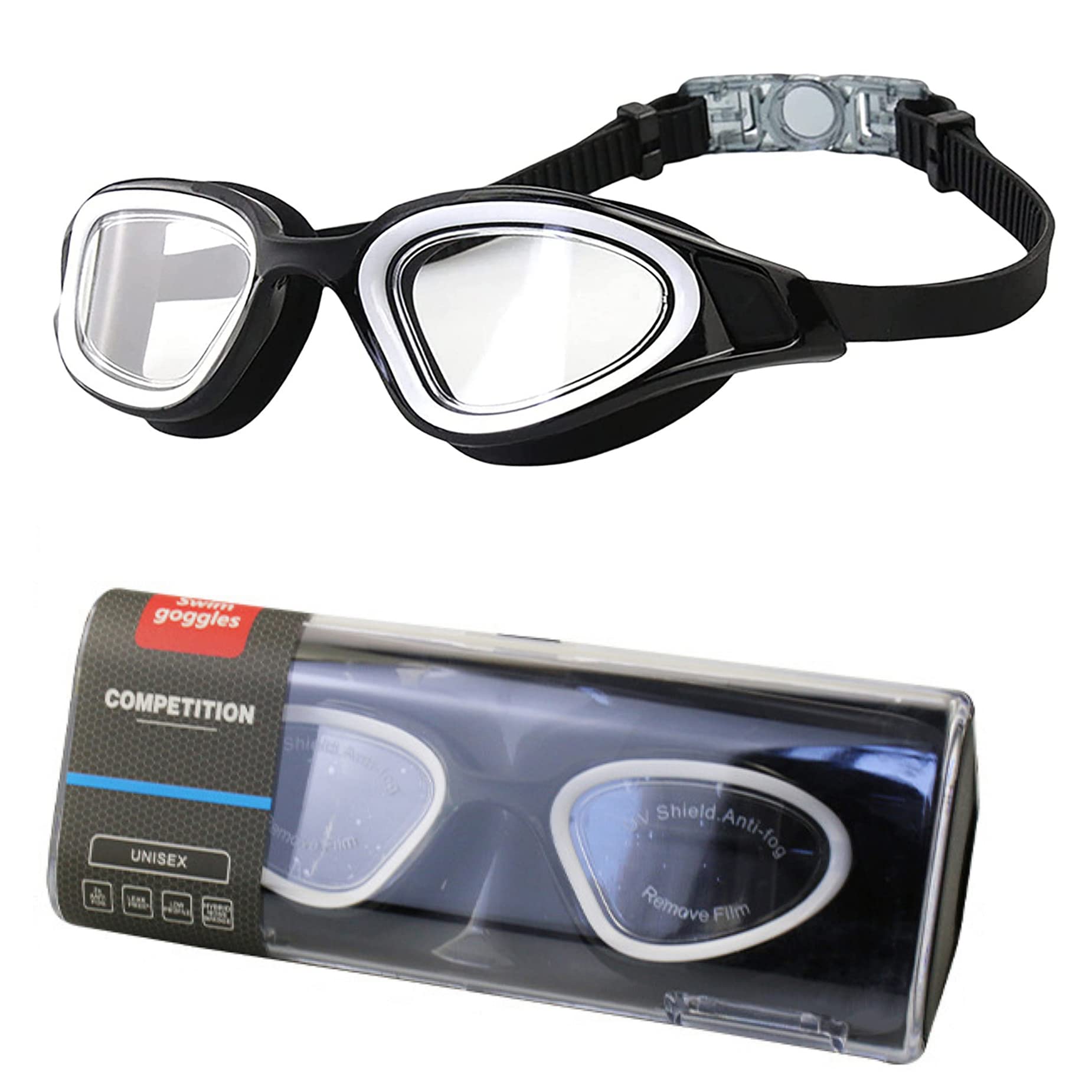 OYMI Swimming Goggles Swim Goggles with Protection Case - Anti Fog Anti UV No Leakage Large Frame Clear Vision Swimming Glasses for Men Women Adults Youth (Black)