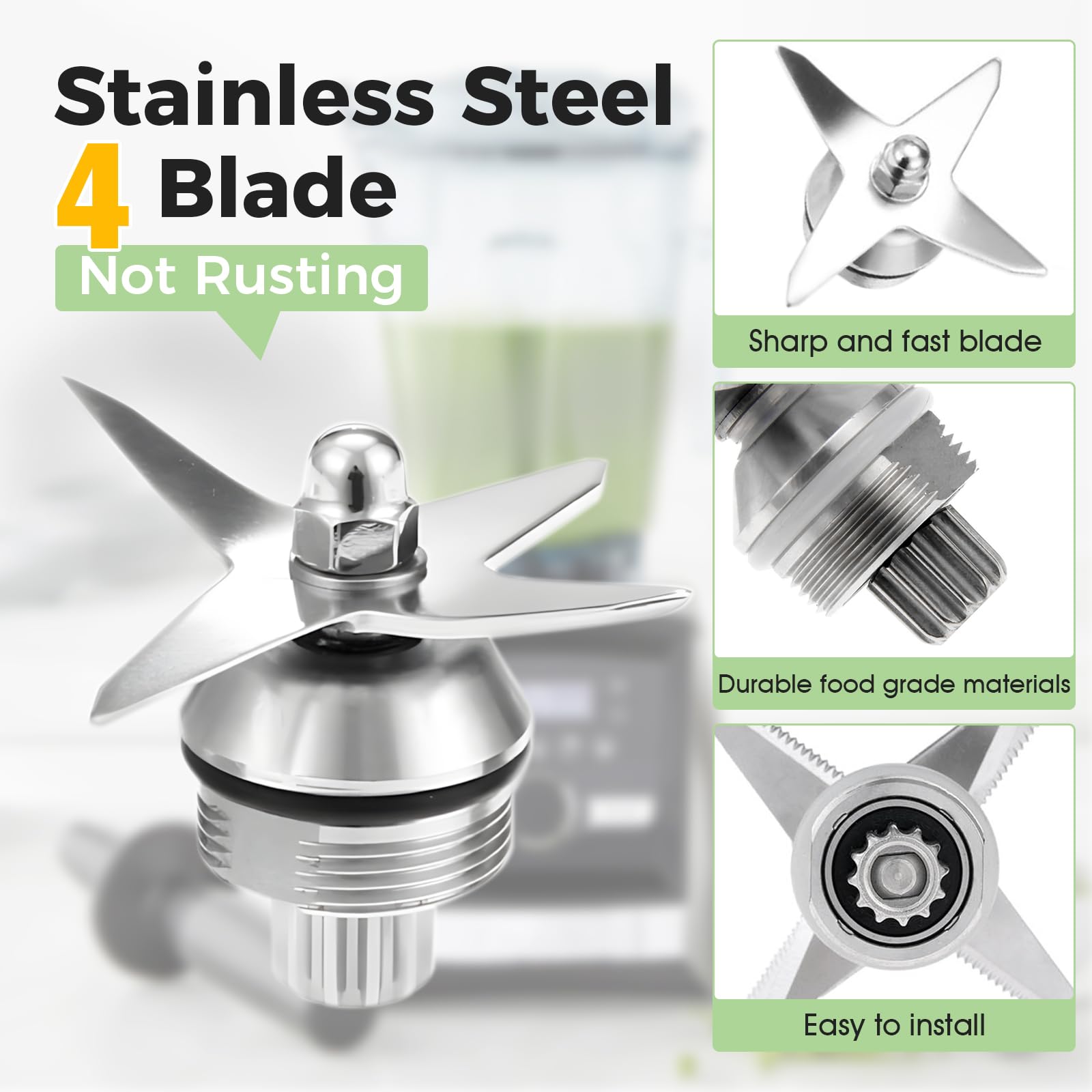 Blender Blade Replacement for Vitamix, 4 Wet Blade with Wrench, Retainer Nut, Drive Socket Repair Kit, Compatible with Vitamix 5200 Series Blender Mixer 32oz and 64oz Standard Container