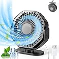 Lerat USB Desk Fan,USB Fan with 3 Speed, 5 Inches Quiet Portable Desktop Fan, 360° Rotatable Mini Table Fan with Hang Hook, USB Personal Fan for Bedroom Home Office Travel Summer Gift-USB Powered