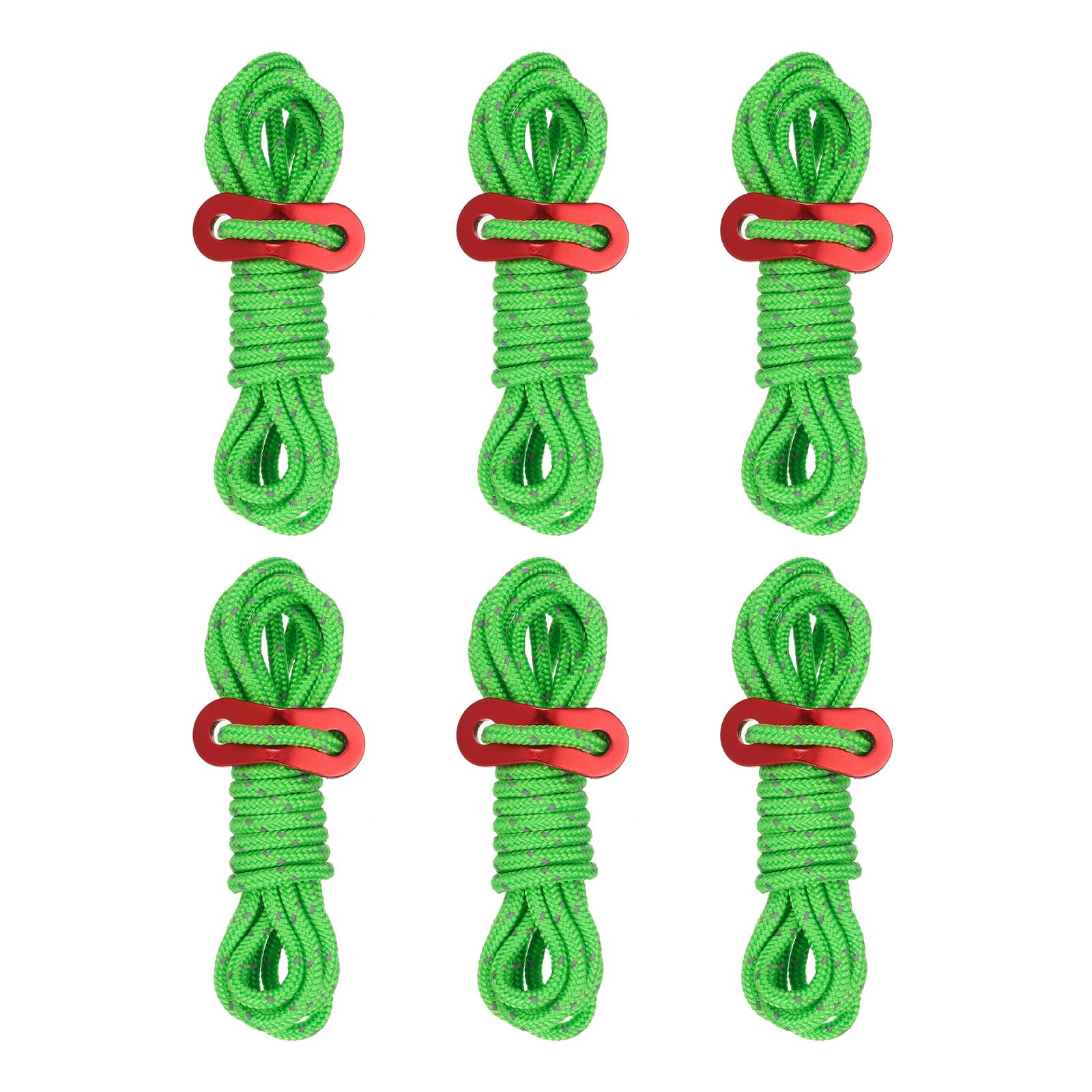 PATIKIL 4mm Tent Rope, 6 Pack 6.5ft Reflective Guyline Cord Tied Downs Rope Paracord Cord Camping Ropes with Red Aluminum Cord Adjusters for Camping Hiking Tent, Green