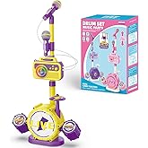 Kids Karaoke Microphone with Adjustable Stand – Bluetooth Kids Karaoke Machine with Lights, Voice Changer, & Recording –Microphones for Singing, Christmas & Birthday Gifts for Girls-Yellow