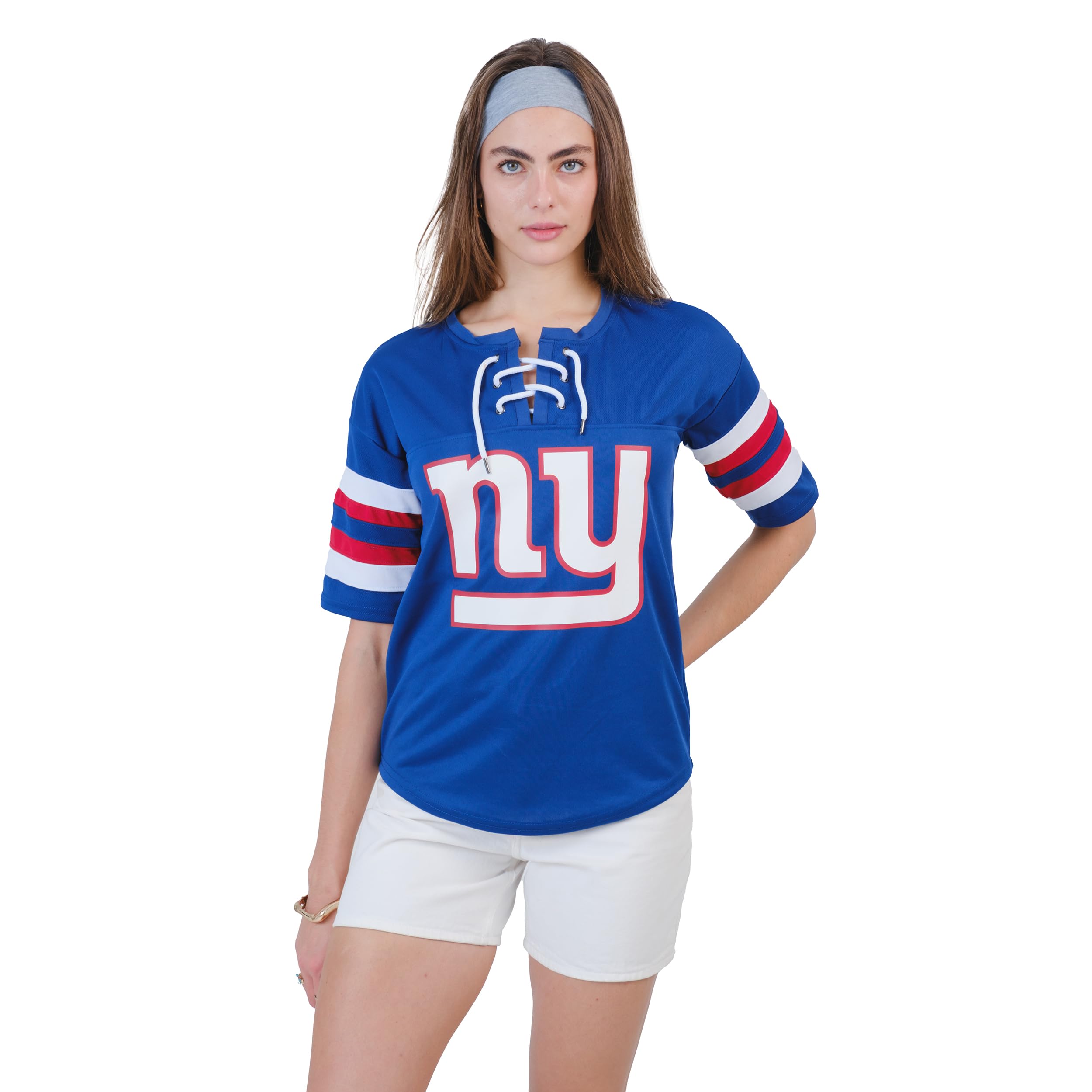 Ultra Game NFL Official Women's Lace Up Penalty Box Jersey T-Shirt, New York Giants, Team Color Updated, X-Large Image