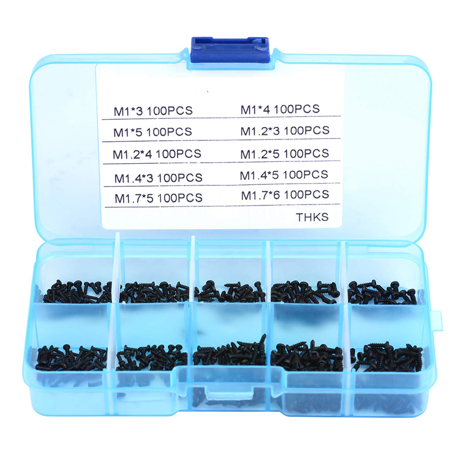 1000pcs Small Self-Tapping Screws Assortment Kit Cross Head Metric Bolts M1 M1.2 M1.4 M1.7 for DIY Electronics, Home Repair & Craft Projects