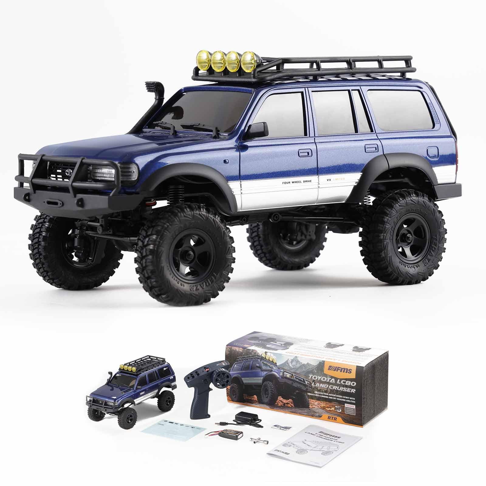 EAZYRC FMS FCX18 1/18 LC80 Toyota RC Rock Crawler RTR 4x4 Off-Road Waterproof Hobby Grade RC Trucks All Terrains RC Car with 45min Play time,Portal Axles,LED Lights for Adults and Beginner (Blue)