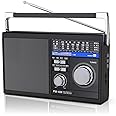 Portable AM FM Radio with Bluetooth, SW Transistor Retro Radio with Best Reception, Battery Operated or AC Power, Bluetooth Speaker Earphone Jack USB TF Card AUX Input, for Senior(Black)