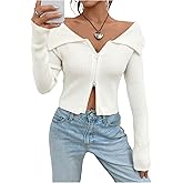 GORGLITTER Women's Cropped Off The Shoulder Cardigan Zip Up Long Sleeve Collar Knit Top Going Out Trendy Sweater 2026