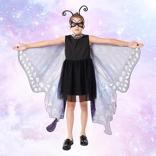Tibeha Butterfly Wings Costume For Girls – Halloween Fairy Cape With Mask, Headband & Hair Clips - View #4