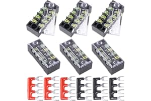 Hilitchi 12pcs 600V 15A 4 Position Double Row Screw Terminal Strip and 400V 10A 12 Postions Red/Black Pre Insulated Terminal Barrier Strip