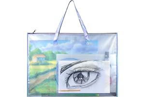 BUSOHA Large Clear Mesh Vinyl Bag with Handle and Zipper,19"X 25" Waterproof Art Storage Bag for Artworks, Charts and Teaching Material Multipurpose