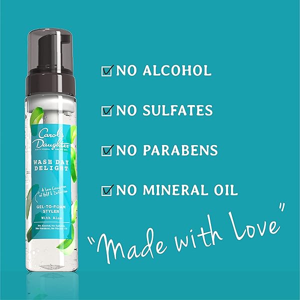 CAROL’S DAUGHTER WASH DAY DELIGHT HAIR GEL TO FOAM MOUSSE STYLER AND HAIR DETANGLER FOR CURLS WITH ALOE, NATURAL-LOOKING HOLD 8.5 FL OZ