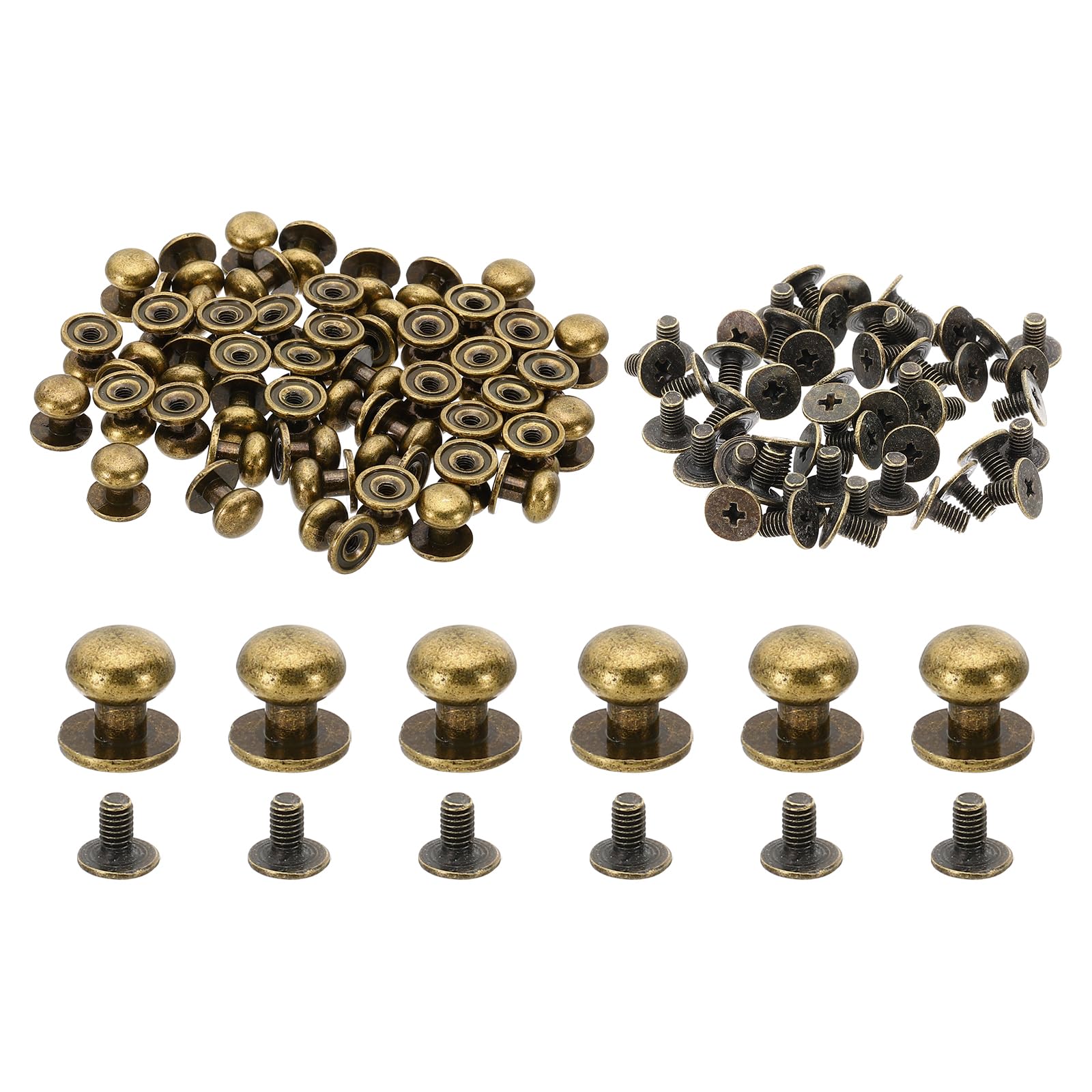 PATIKIL 9mm Leather Rivets, 30 Sets Round Button Head Studs Metal Screw Studs Posts Chicago Screws Rivet for Clothing Leather Crafts, Bronze