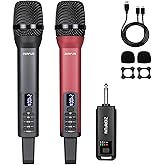 ZERFUN Rechargeable Wireless Microphones Dual, Pro Handheld Cordless Mics System Dynamic with Echo Treble BASS VOL Control for Karaoke Singing Church Party, 1/4'' Output, D240, Grey&Red