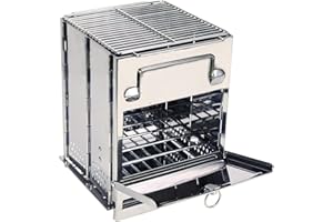 REDCAMP Wood Burning Folding Camp Stove Stainless Steel Grill, Portable Collapsible Backpacking Stove Survival Rocket Stove for Hiking Outdoor Tent Camping Picnic BBQ, Large