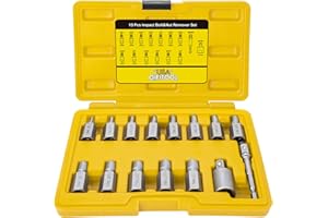 QIFITOOL 15 PCS Screw Extractor Set with 3/8" Inch Drive, Hex Head Multi-Spline Easy Out Allen Screw Extractor Kit Stripped Bolt Removal Tool for Removing Broken Rounded Rusted Bolts Screws Nuts(Yellow)