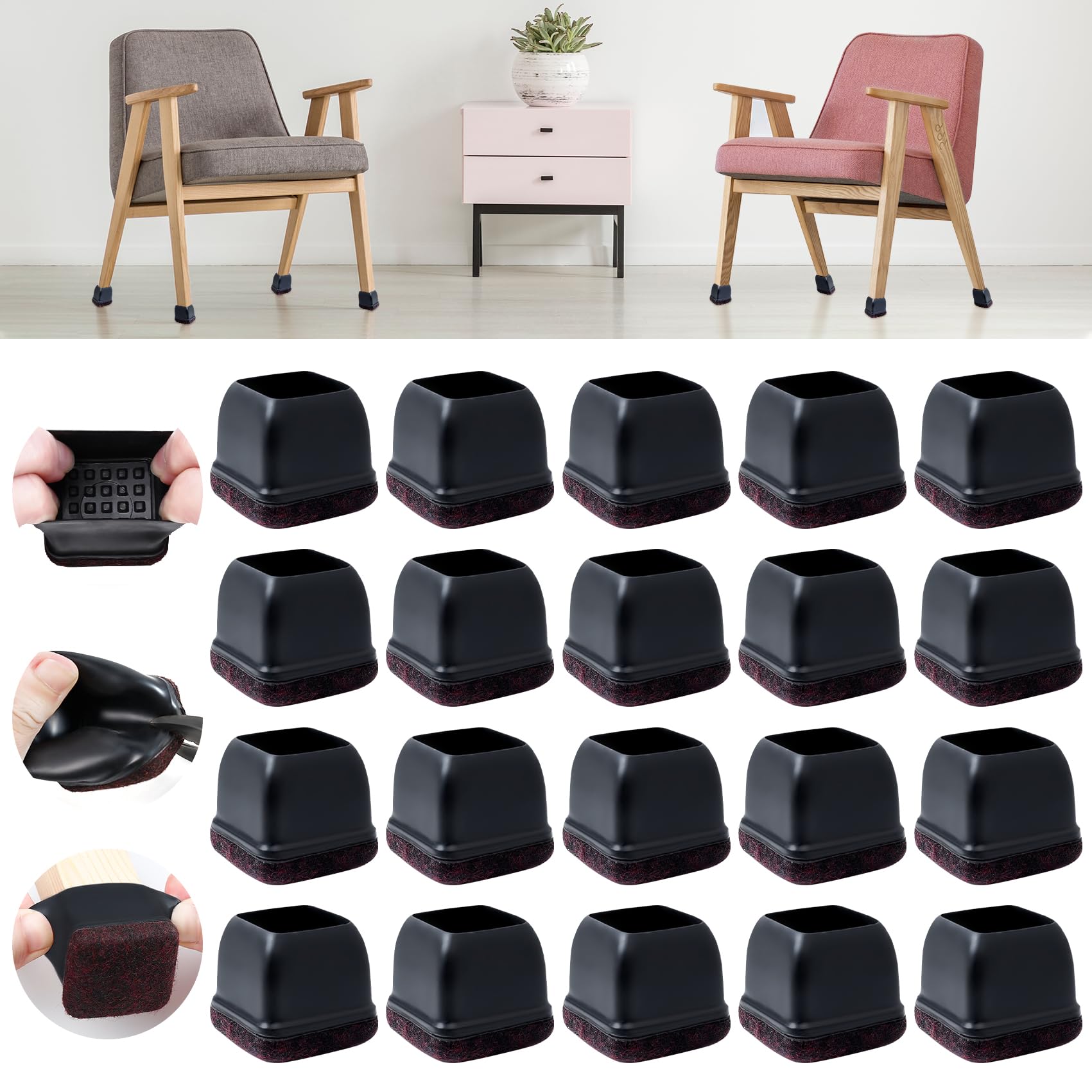 1.25" Chair Leg Covers, Ezprotekt Upgraded Chair Leg Floor Protectors, Black Leg Caps, 32P Silicone Felt Bottom Soft Thermo-Plastic-Elastomer Furniture Leg Feet Covers Prevent Scratches Reduce Noise