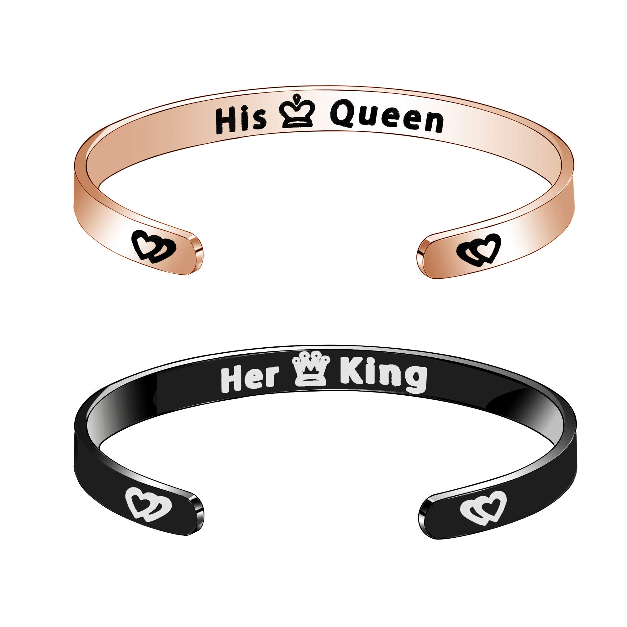Her King His Queen Cuff Bangles Bracelets for Girlfriend Boyfriend Wife Husband Valentine's Day Gifts