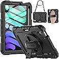 Timecity Case for iPad Mini 7 (A17 Pro) 8.3 inch 2024, for iPad Mini 6, Protective Case with Screen Protector, Pencil Holder, Rotating Stand & Handle Strap for iPad Mini 7th/6th Generation - Black