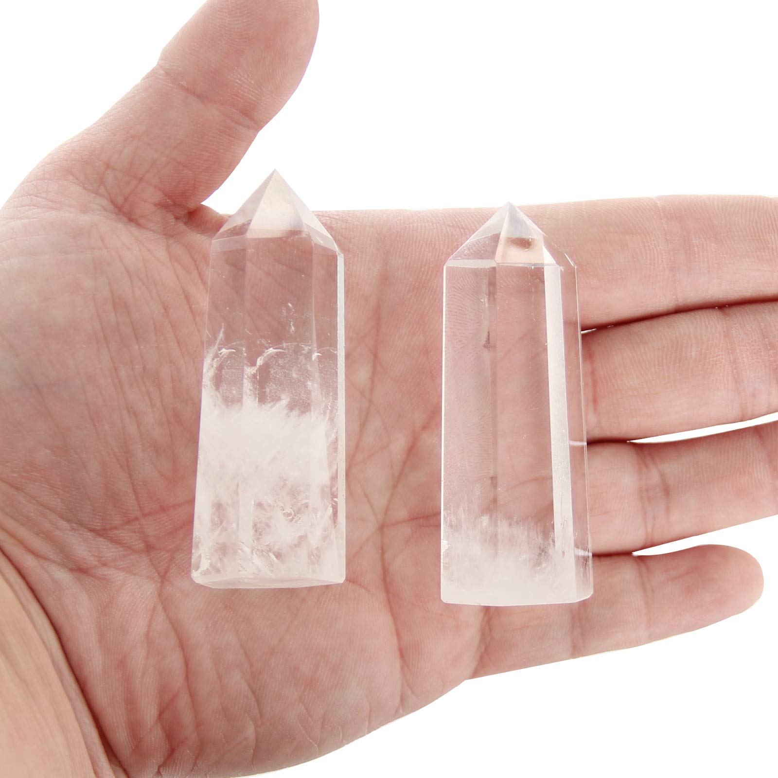 Natural Clear Quartz Crystal Wand-2 Pcs 2.4''-2.8''– Polished Healing Stone Tower, Gift Box Packaging,Good for Energy Balancing & Meditation