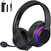DGtune Wireless Gaming Headset for PS5, Foldable 2.4GHz Gaming Headphones for PS5, PS4, Switch, PC, Bluetooth 5.4 Gaming Headset with 45H Battery, Noise Canceling Mic, USB-C, RGB Lights - Black