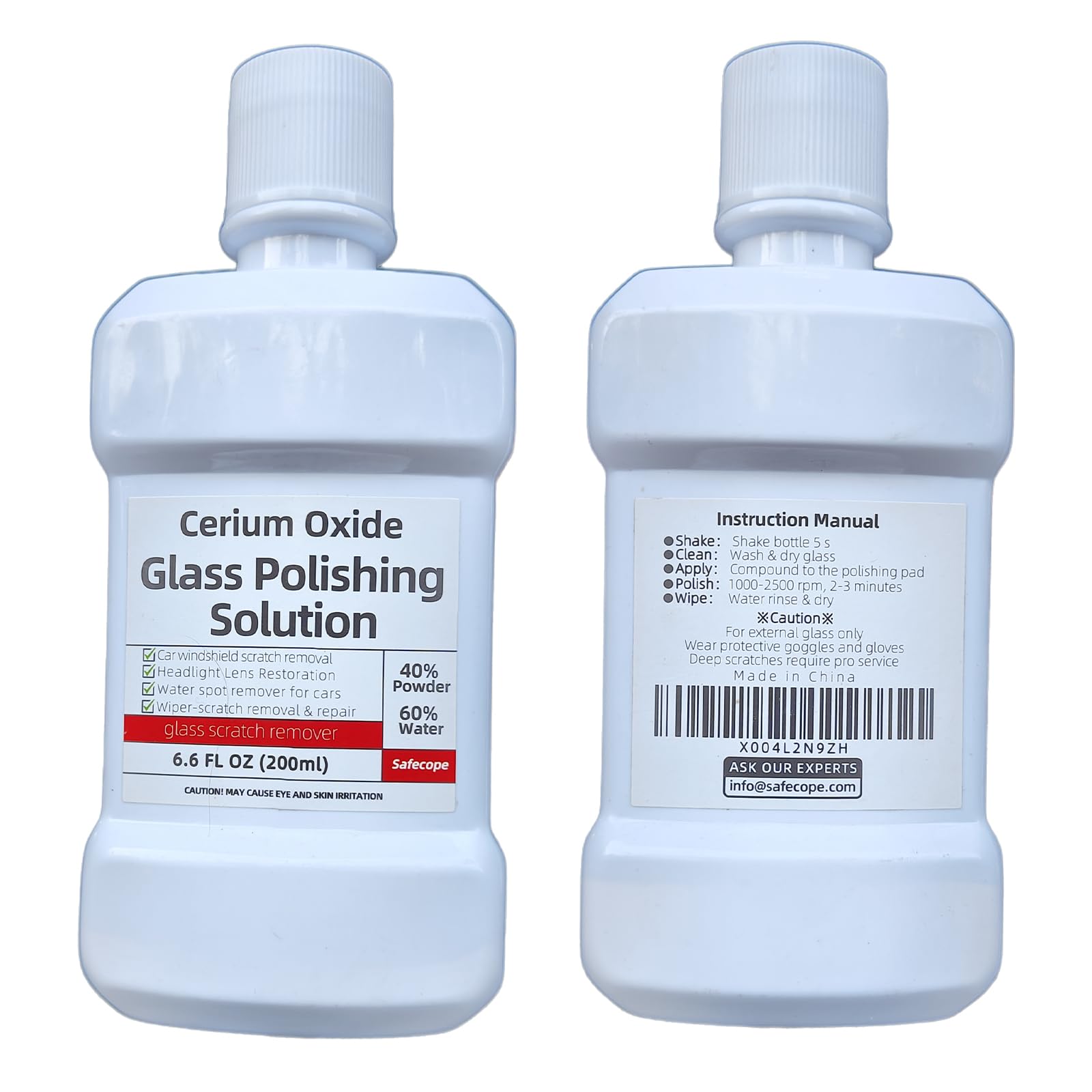 View 1 of ****HALF USED*** 6.6 fl oz (200 ml) Cerium Oxide Glass Polishing Solution - Shake vigorously before use. Apply with a hard sponge or polishing machine using moderate pressure and slow strokes for at least 5 minutes.
