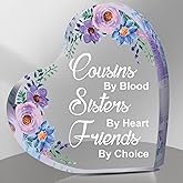 Tuanse Cousin Gifts for Women Birthday Gifts Acrylic Heart Keepsake Cousins by Blood Sisters by Heart Friends by Choice for Mothers Day Valentines(Purple Flowers)