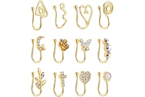 REVOLIA 12Pcs Nose Cuff Faux Nose Rings for Women Fake Nose Ring Hoop Non Piercing Set