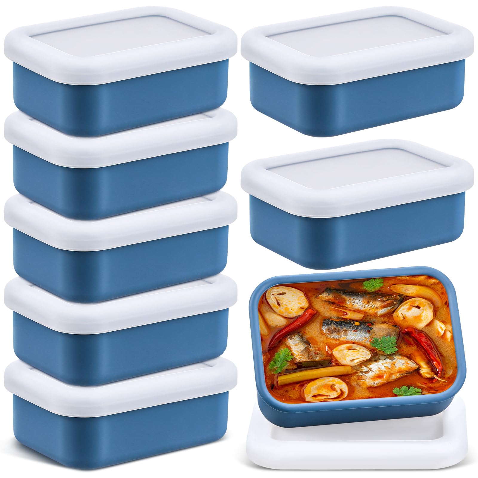 Photo 1 of Nuogo 8 Pcs 1 Cup Silicone Freezer Trays with Lid Silicone Soup Molds Rectangle Soup Freezer Containers Reusable Food Preserving Tray Ice Trays for Soups Sauces Stews(Dark Blue)