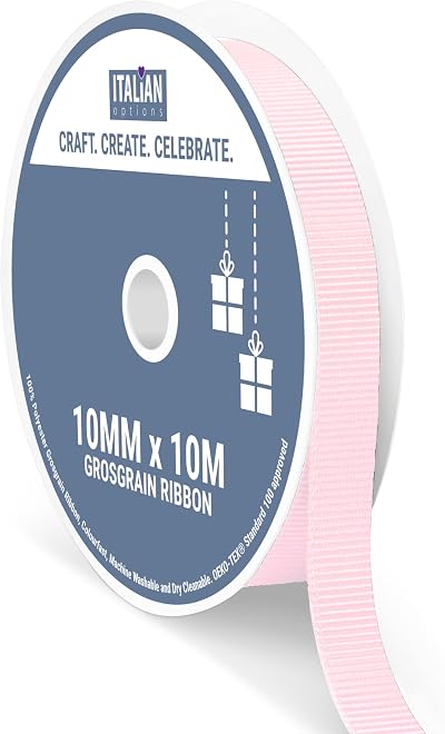 Italian Options Grosgrain Ribbon 10mm Pale Pink 10m Roll