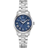 Bulova Ladies Classic Mini Wilton 3-Hand Quartz Silver Stainless Steel Watch, Day Date, 29mm