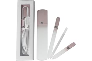 Bona Fide Beauty Handmade Czech Glass Manicure Pedicure Gift Set for Women, 4PC Gift Set in Rose Gold with Glass Foot File, Cuticle Pusher, Mini File and Regular Nail Filer