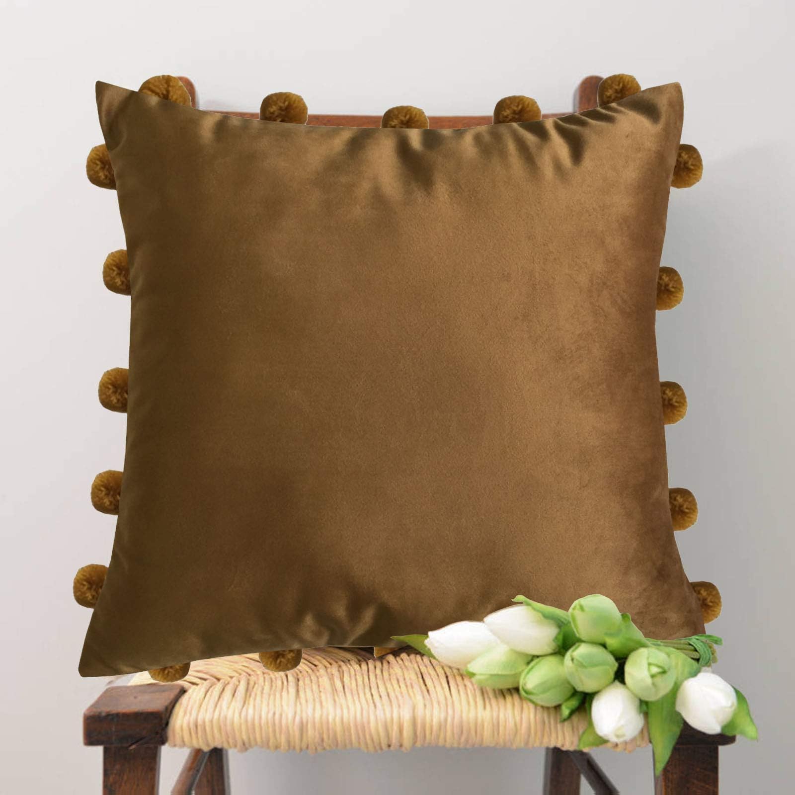 Lushomes Velvet Cushion Cover 16 Inch x 16 Inch, with Metal Buttons on All Sides (16x16, Set of 1, Pink)